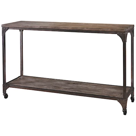 Industrial Console Table with Casters